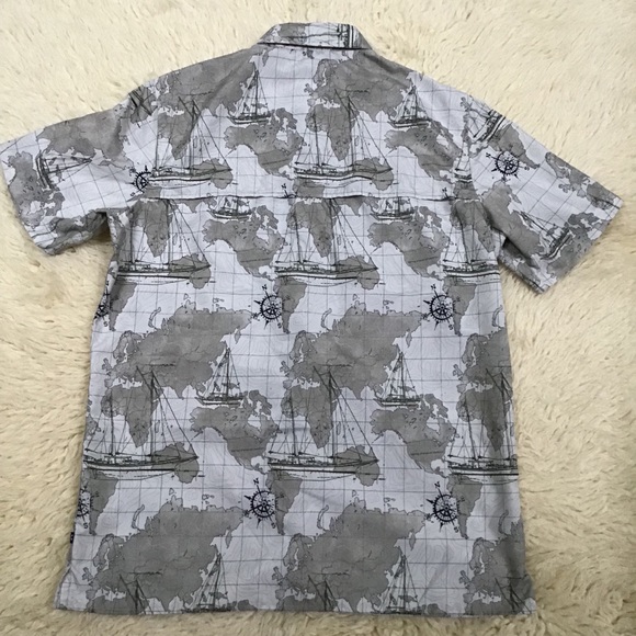 Chaps Nautical Map Sailboat Vented Fishing Shirt - Picture 4 of 9